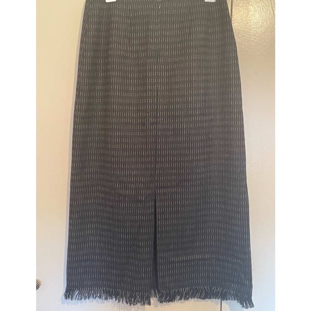 Vintage Harve Benard Petite Long A-Line Back and white stripe, slit Wool skirt